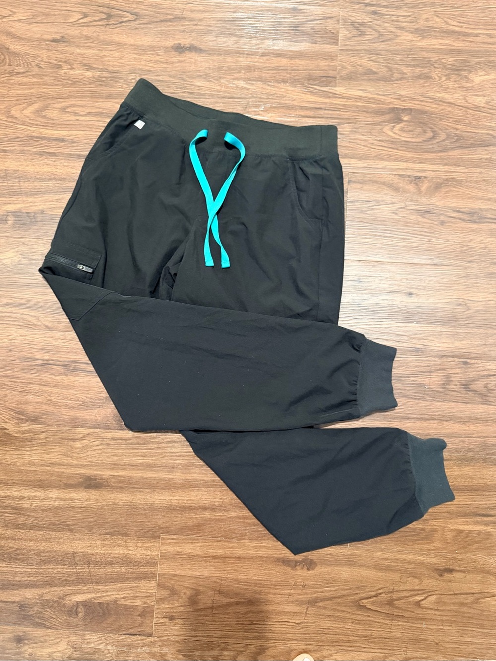 Figs Black Skinny Joggers with Teal Drawstring